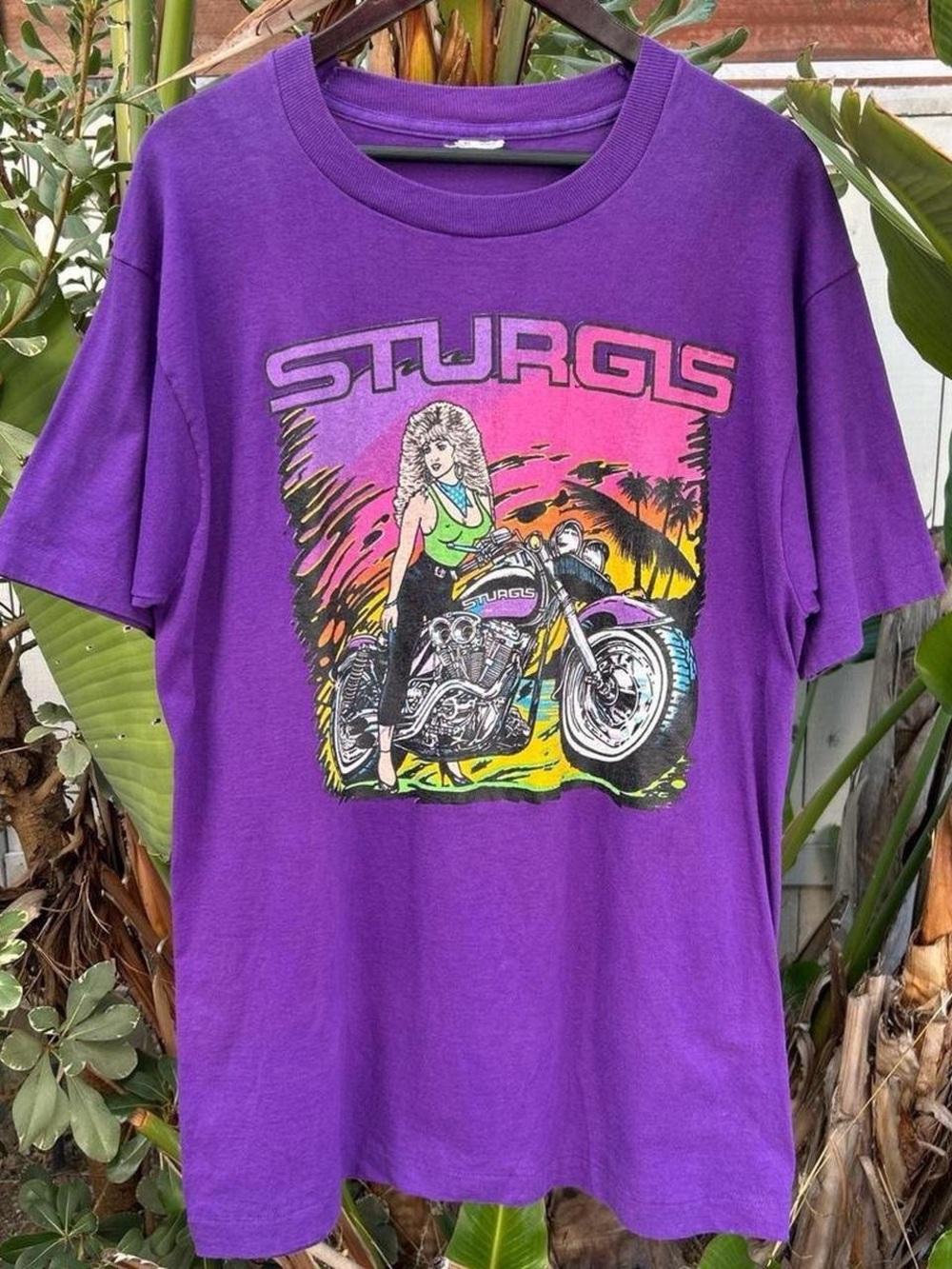 Vintage 90s Sturgis Motorcycle Biker Graphic T Shirt Purple XL USA